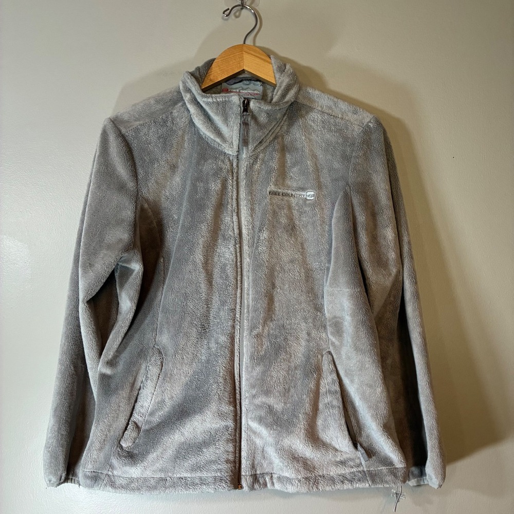 Free Country Womens XL Grey Full Zip High Pile Fleece Jacket Mock Neck Soft Cozy